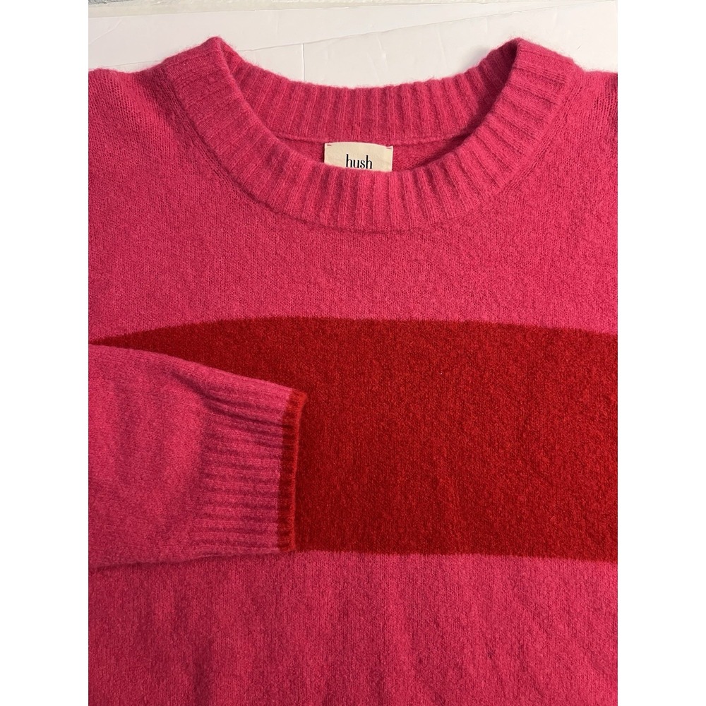 Hush Womens Striped Pullover Sweater Size XL Pink Soft Wool Blend
